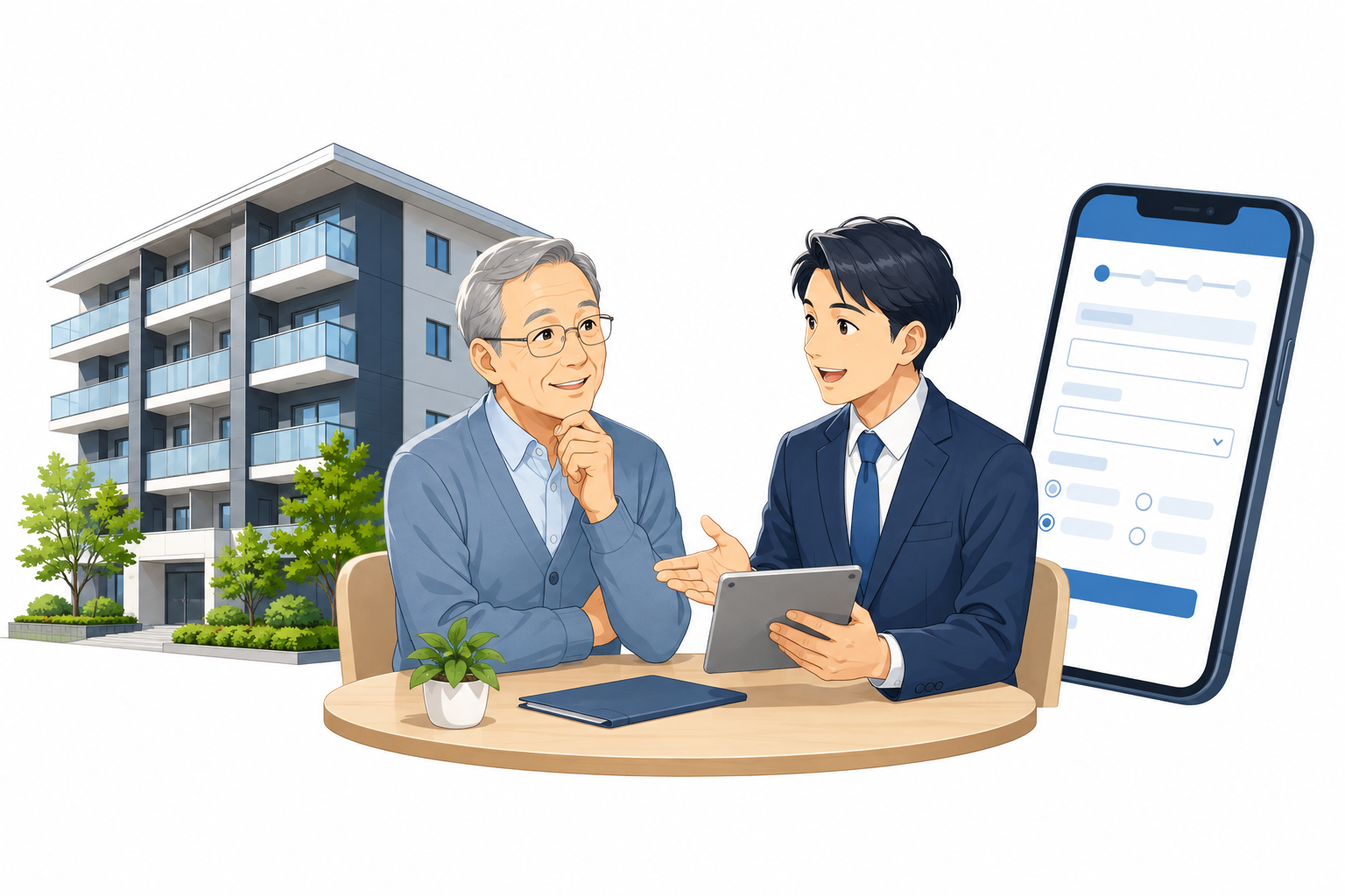 オーナー様が担当者へ物件募集を相談するイメージ